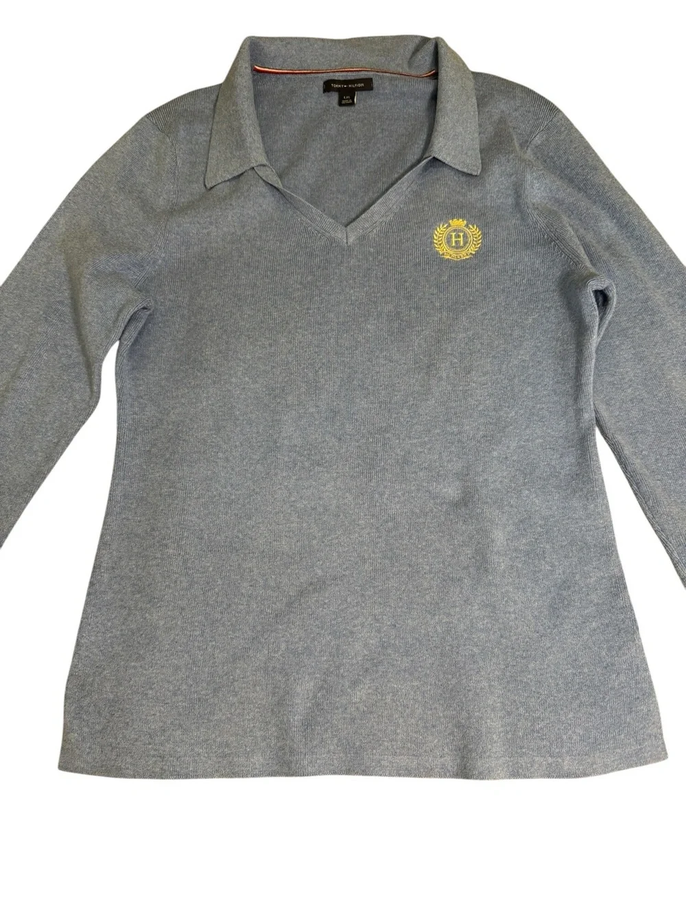 Tommy Hilfiger Light Blue V-Neck Sweater with Yellow Crest